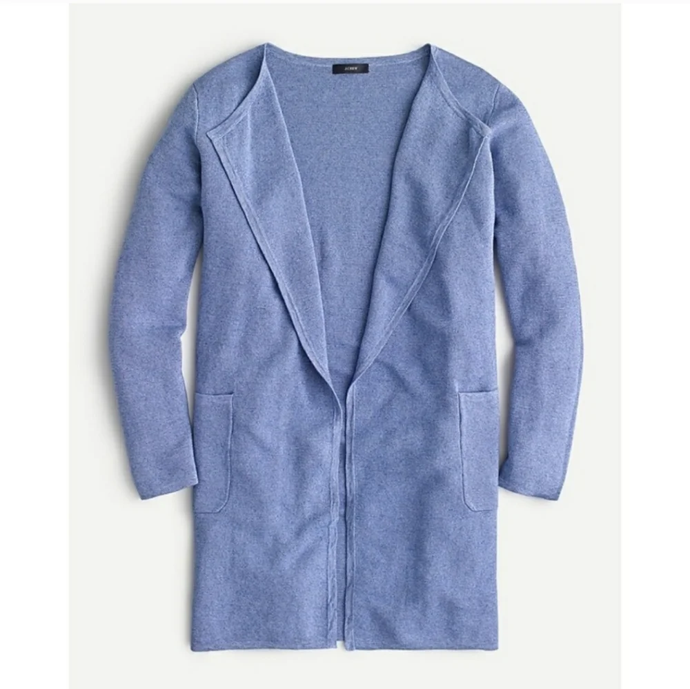 Juliette Collarless Linen Blend Sweater-Blazer Sz M Periwinkle Coastal Preppy - Picture 1 of 11